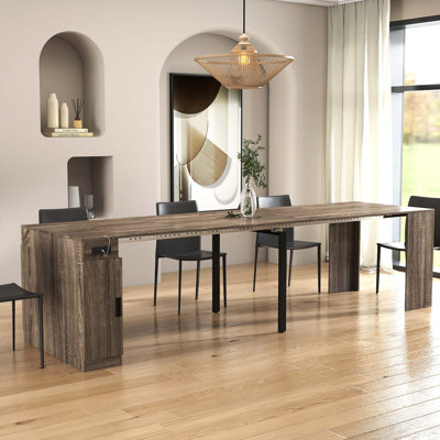 Modern Multifunctional Extendable Dining Table with Outlet, Space Saving Expanding Table with Storage