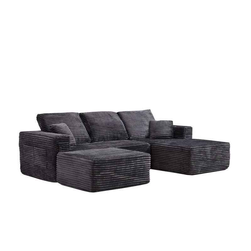 Canapé d'angle Cloud 100,39 po avec méridienne en forme de U, canapé modulaire moderne avec assise profonde, combinaison libre, aucun assemblage requis, emballage compressé, ressorts ensachés et mousse, tissu peluche beige (avec forme en L)