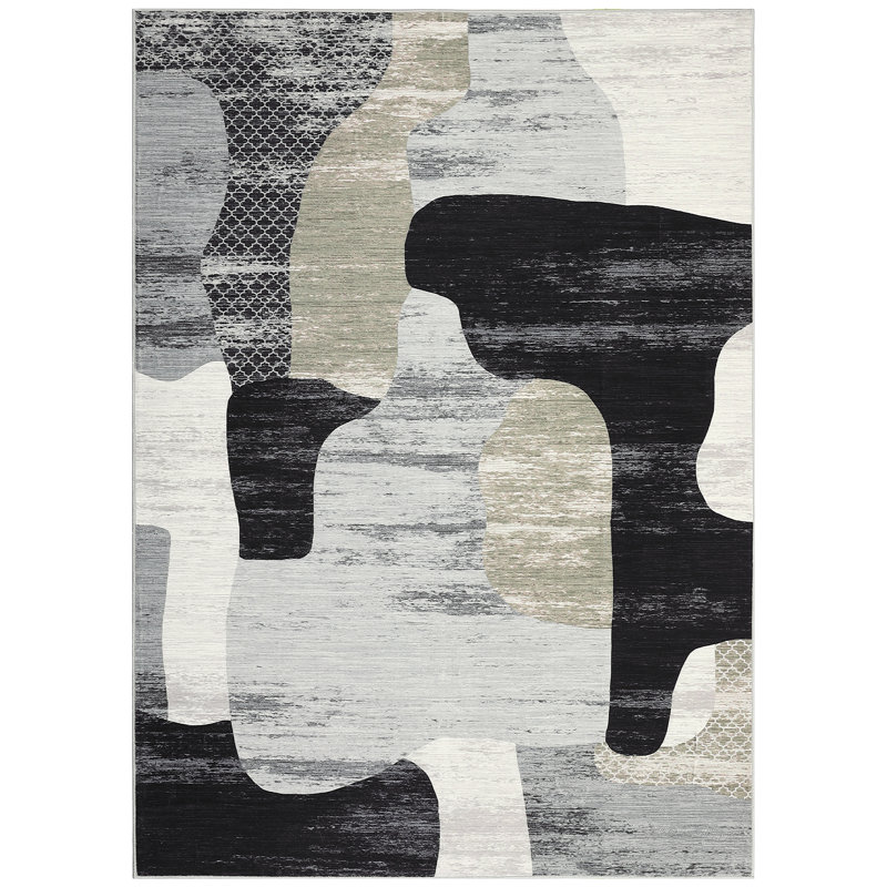 Modern Abstract Area Rugs Living Room Rug, Machine Washable Non Slip Rug for Bedroom, Low Pile Contemporary Floor Carpet for Dining Room Home Office, Foldable Thin Mat