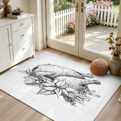 Tapis intérieur blanc lavable à la machine, motif de dinde de Noël et de l'Action de grâce