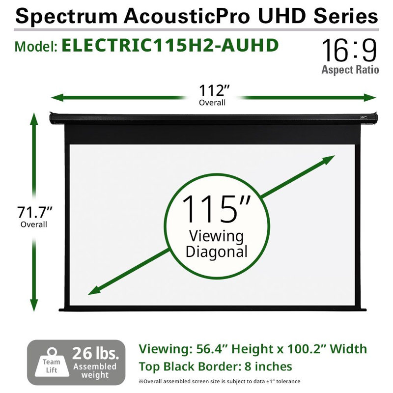 Écran de projection électrique 4K UHD Spectrum Acoustique UHD, diagonale 105 po, 16: 9