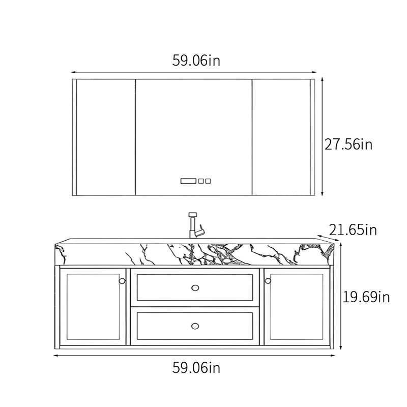Armoire de salle de bain à la française, Beige, 59"  