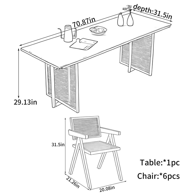 Table de salle à manger Simple Home, 29.13"H x 70.87"L x 31.5"W