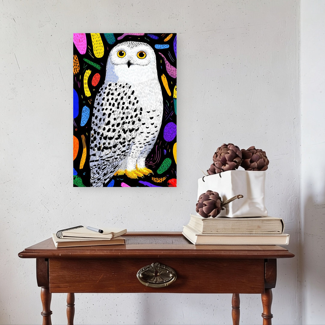 Vibrant Snowy Owl Art Abstract Modern Bird Owl Forest Wall Art Print