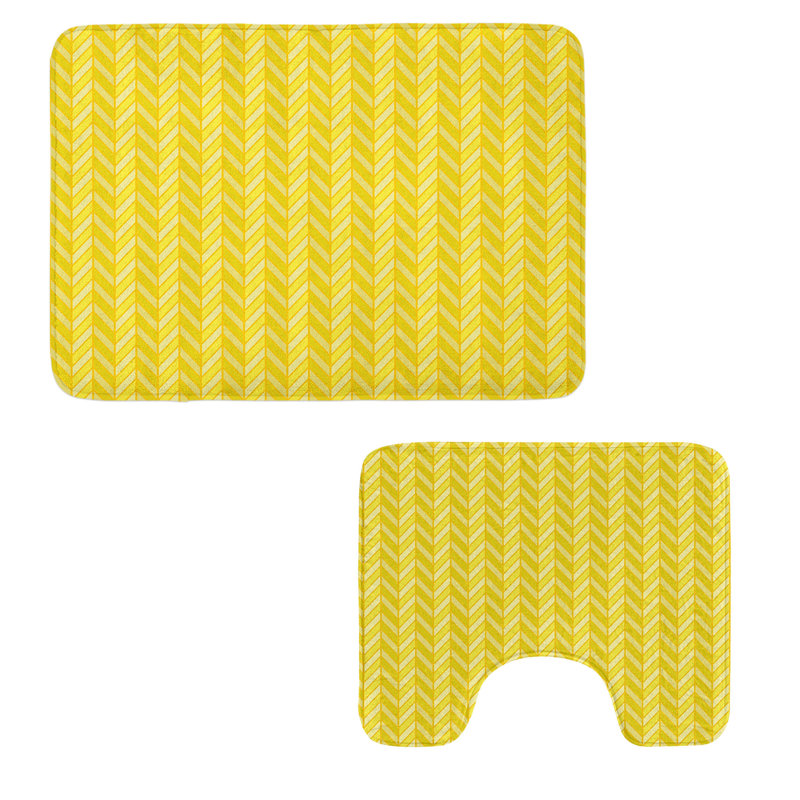  Ensemble de 2 tapis de salle de bain à chevrons jaunes