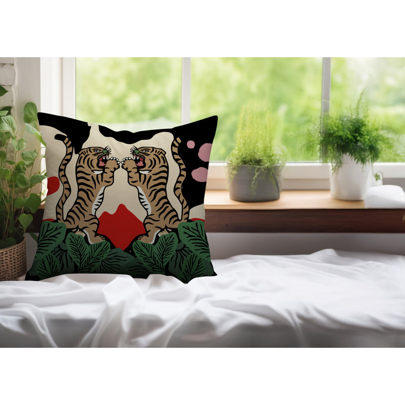 Oreiller carré réversible Mikro Tiger, Rouge, H 16 po x l 16 po