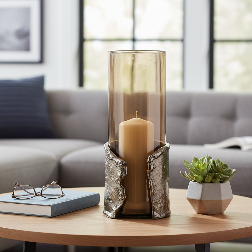 Glass Hurricane Candle Holder, 15" H x 6" W x 6" D