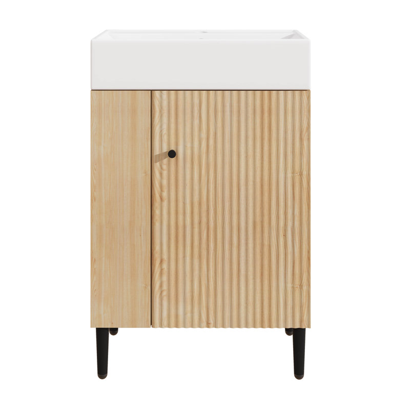 Petit meuble-lavabo avec lavabo simple en céramique, Wood