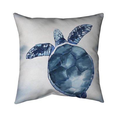 Watercolor blue turtle - 18"x18" Throw pillow cover - Poly twill - Print on demand