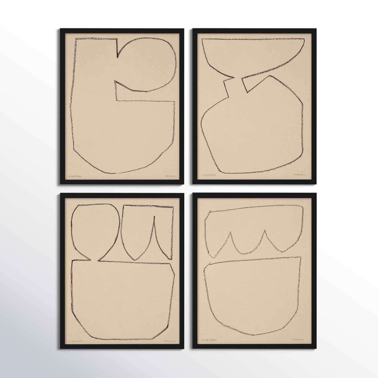 Outlines 5-8, Set Of 4 by Michael Kempen, Black Framed, 40" W x 50" H