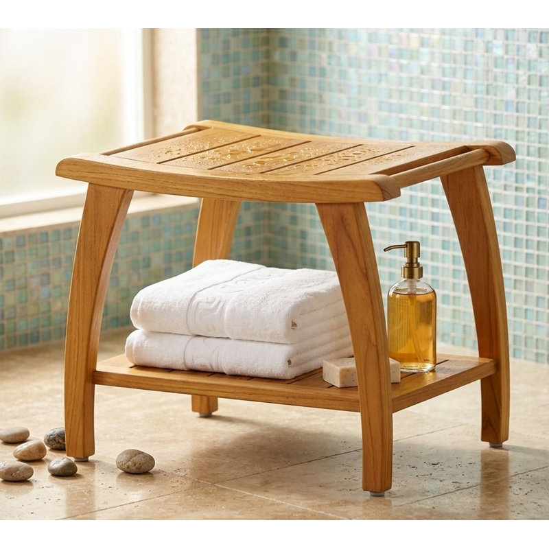 Macey 24'' W Teak Shower Bench, Brown