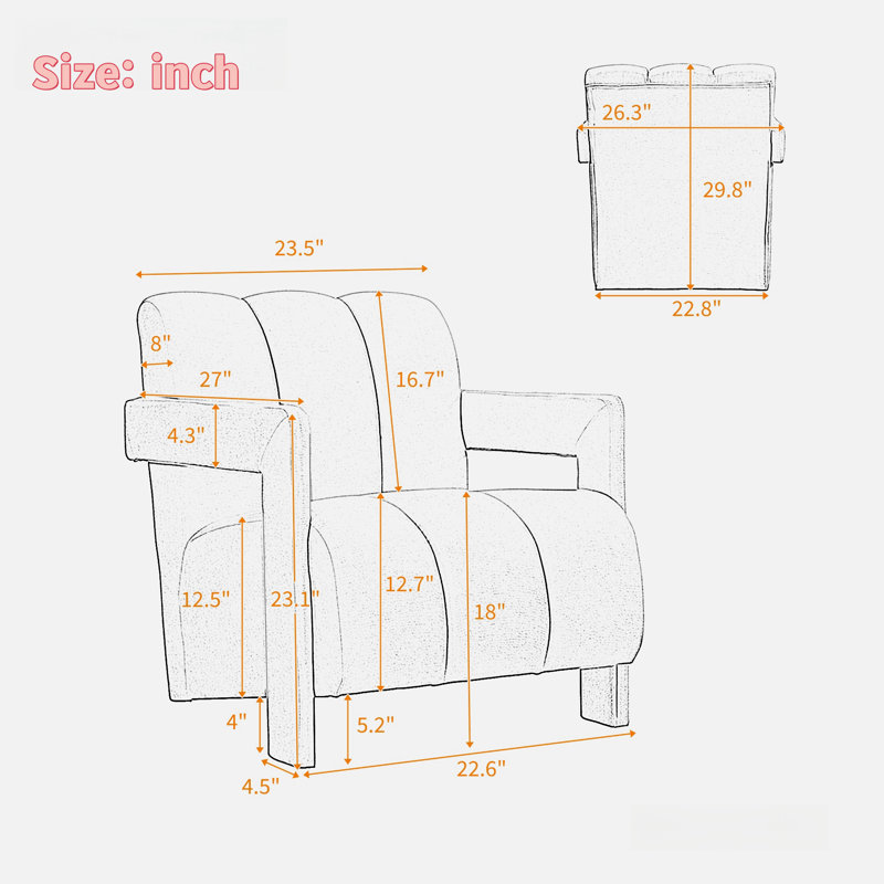 Set Of 2 Modern Armchairs With L-Shaped Armrests, White Polyester