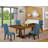 9 Piece Dining Table Set Includes a Rectangle Dining Room Table with Removable Leaf and 8 Blue Linen Fabric Parsons Chairs, Antique Walnut-166978143-166978137-166978148