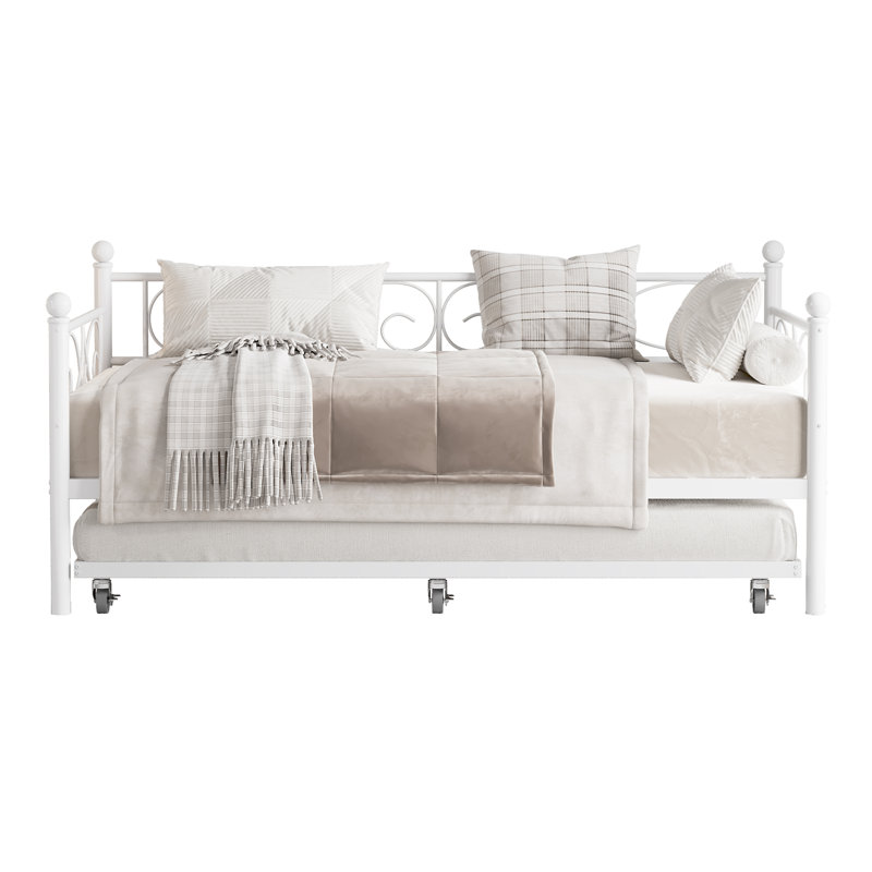 Twin Metal Daybed with Trundle, Modern Sofa Bed Frame with Heavy-Duty Steel Slats