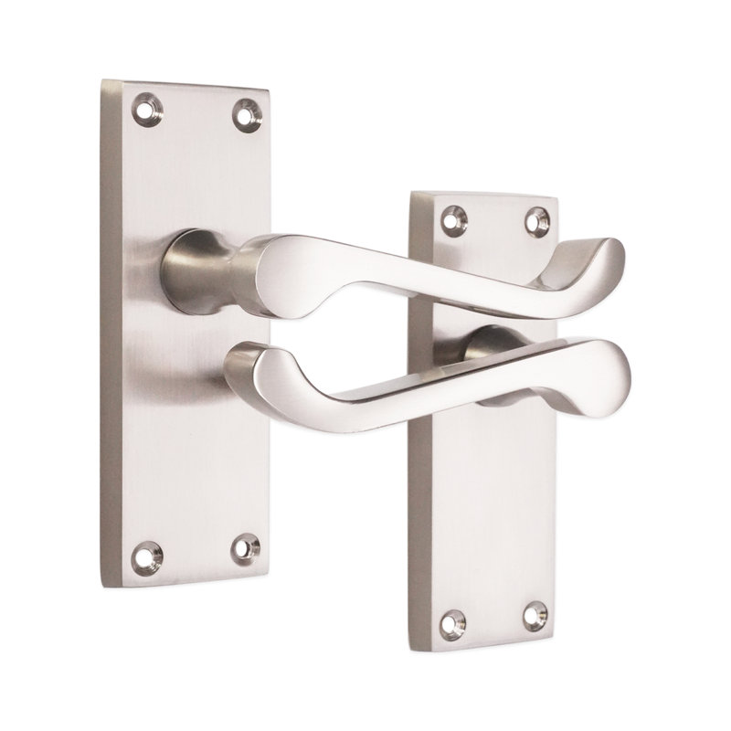 Victorian Scroll Latch Lever Handle 115mm Satin Nickel