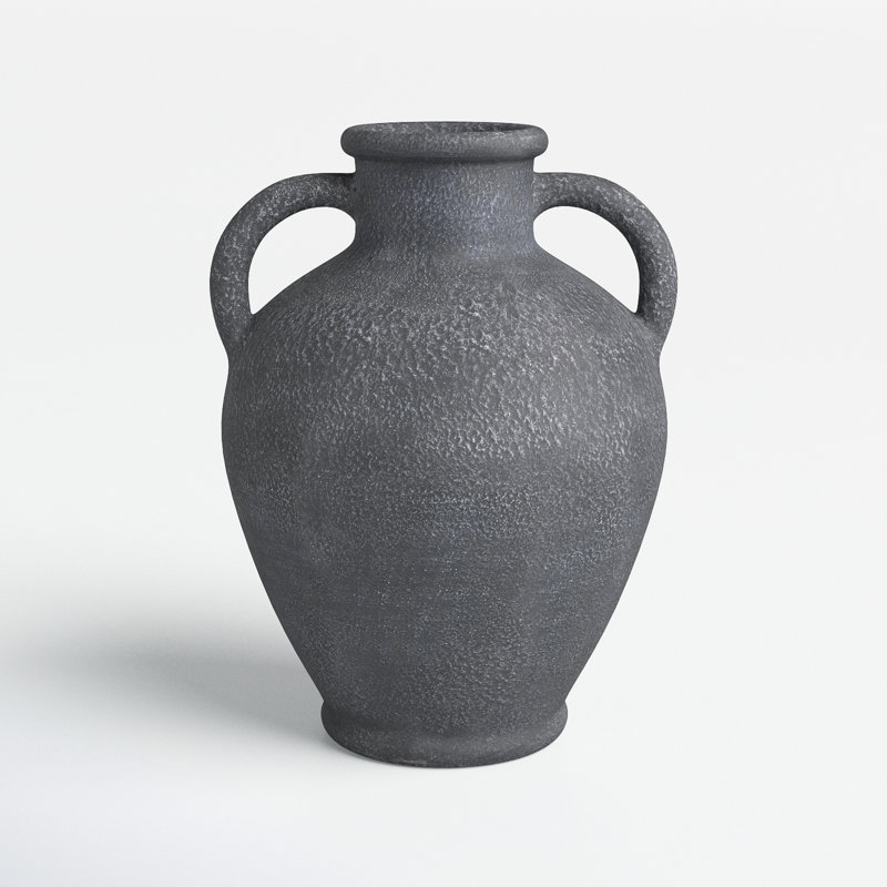 Ceramic Whitewashed Textured Amphora Decorative Vase with 2 Handles
