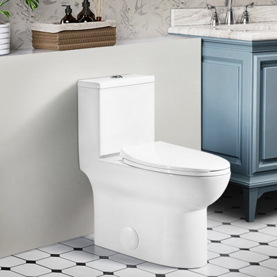 1.1/1.6 Toilet, Elongated, Comfort Height Floor Mounted, Ceramic White, Soft Close Seat, & Elongated ,