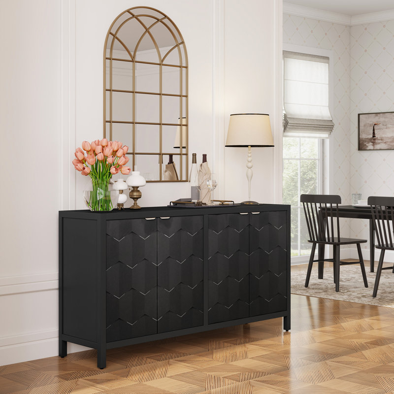 Buffet décoratif 4 portes avec rangement, Noir