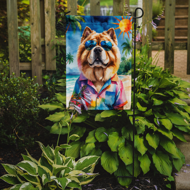 Bouvier bernois avec drapeau de jardin, Chow-chow