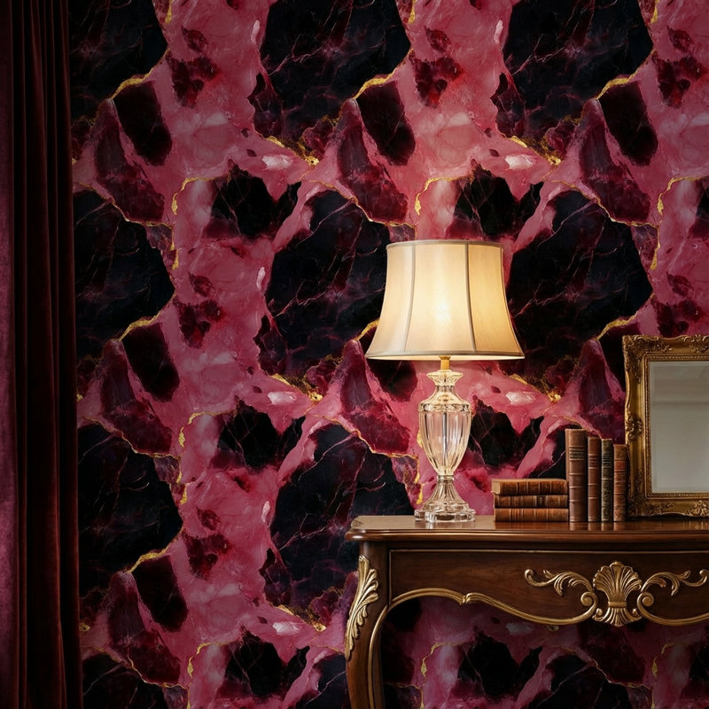 Marble Wallpaper Red Gold Decorative Mural