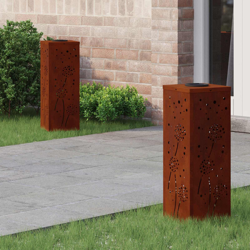 Solar Powered Steel Pathway Light, 50cm H x 18cm W x 18cm D, Rusty