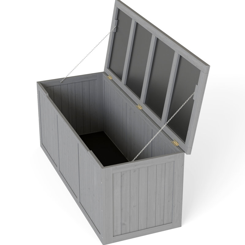 112 Gallon Outdoor Deck Box For Patio, Poolside, Or Garden - Stylish Solid Wood Storage With Dual-Purpose Seat And Table Spaces Patio Furniture Cushions, Pool Accessories, Tools , Low Maintenance,