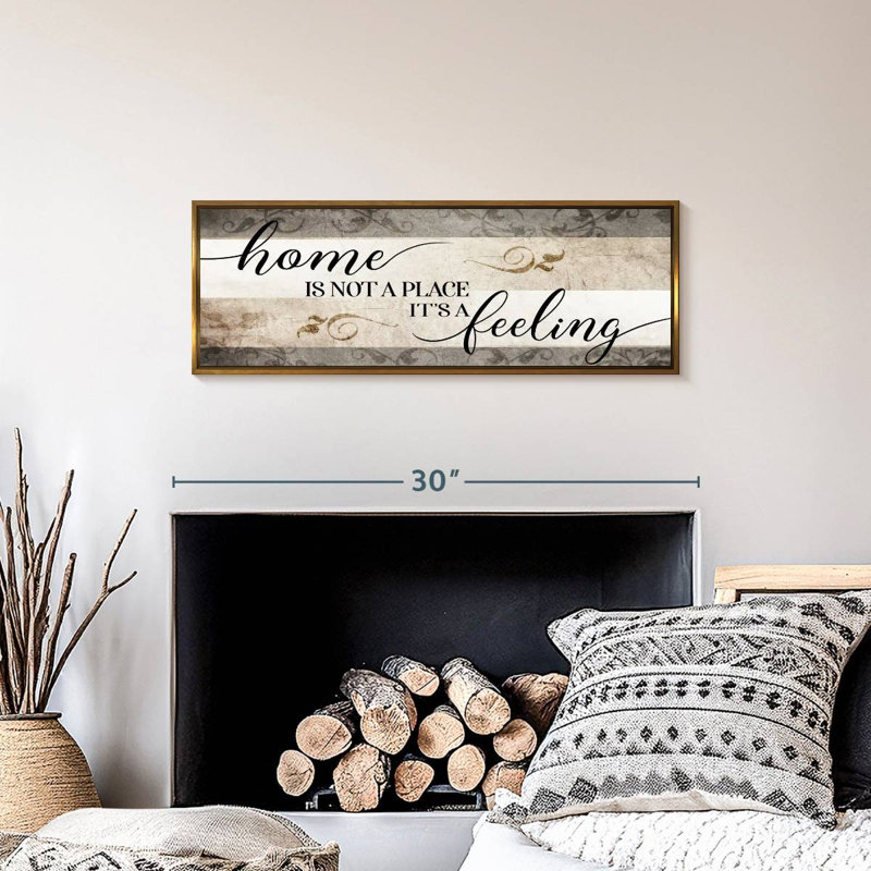 Panneau mural Home is Not a Place It's A Feeling V, Cadre flottant doré, 28 po x 10 po