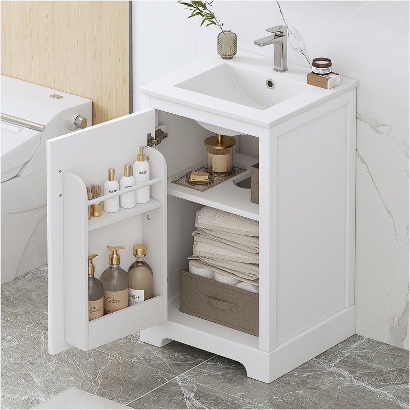Meuble-lavabo de 20 po avec lavabo, armoire de salle de bain avec porte à fermeture douce, support de rangement et tablette réglable