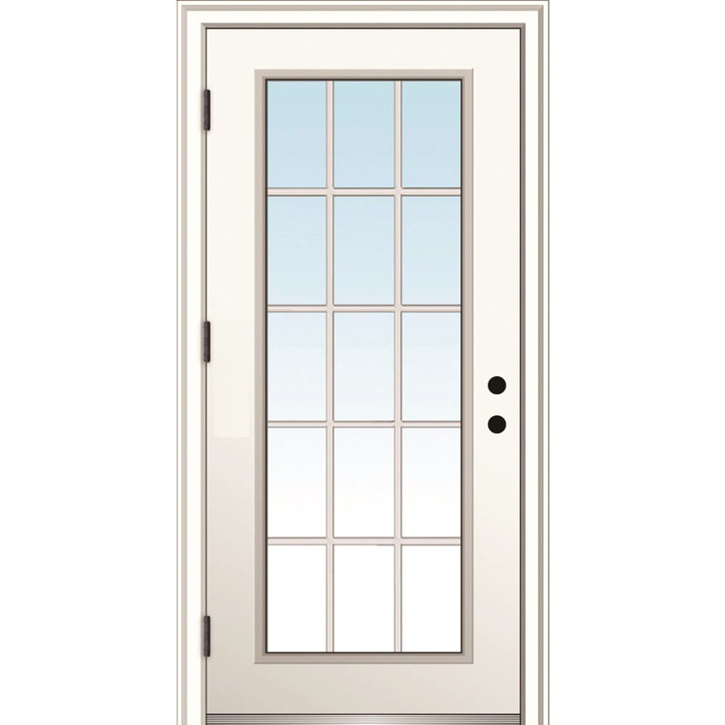 Porte d'entrée pré-suspendue en acier apprêté avec grilles extérieures, Côté droit / vers l'extérieur, 4,56 po