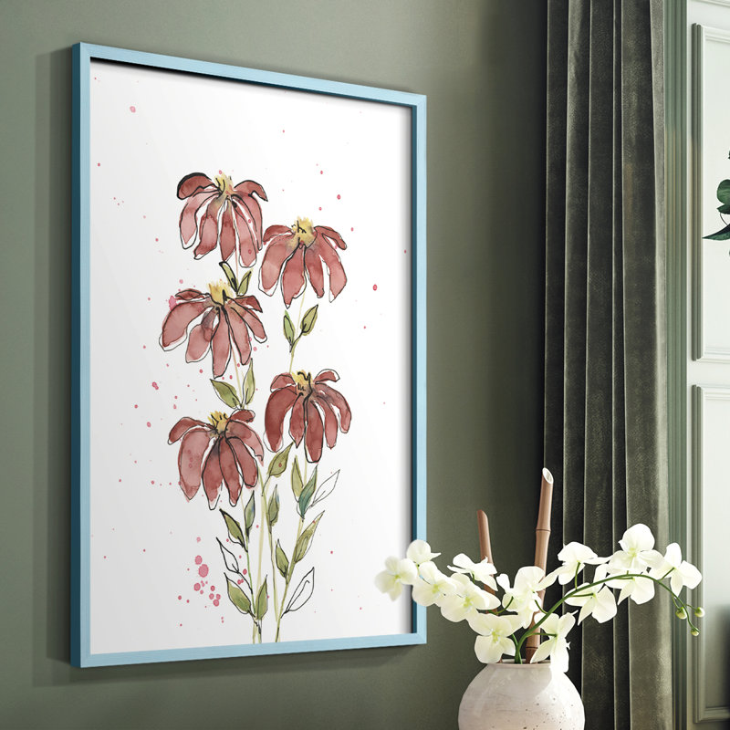 Watercolor Blooms II, reproduction encadrée - bois massif, Bleu, H 10 po x l 8 po