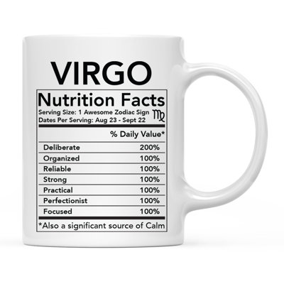 Signe astrologique astrologique 11Oz. Cadeau de tasse à café, caractéristiques alimentaires de la Vierge, paquet de 1, horoscope d'anniversaire de la Vierge