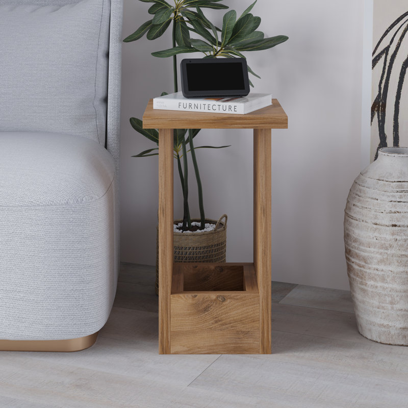 Paizlei Modern Small Minimalist Bedside Table, Rustic Oak Effect