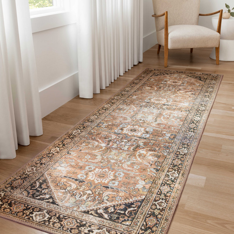 Tapis oriental orange / beige Vache, Tapis de couloir 2 pi 6 po x 12 pi