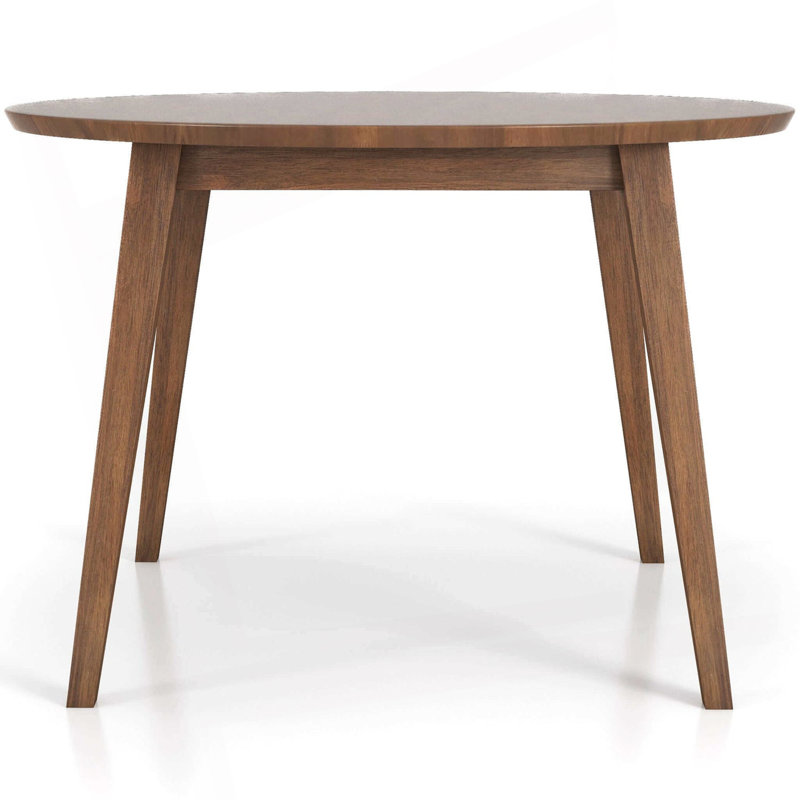 Paloma Mid-Century Modern Round Dining Table In Solid Wood, For Kitchen, Dining Room, Dinette, Breakfast, Brown, Brown