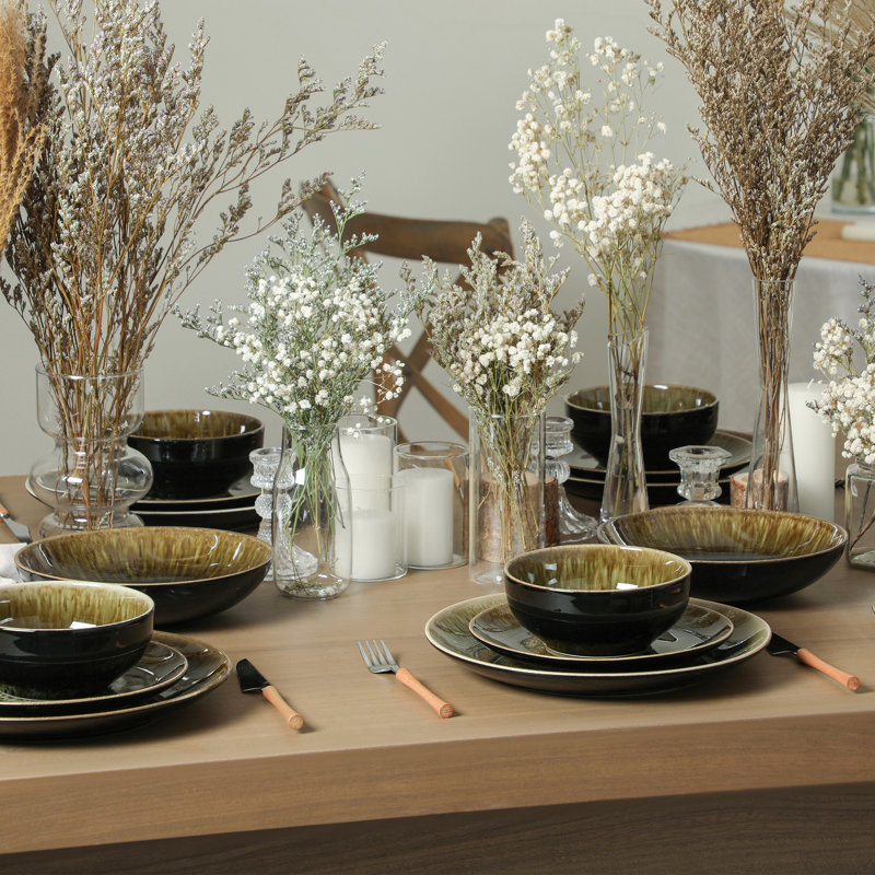 Stone Lain Riley 32-Piece Dinnerware Set Stoneware, Black