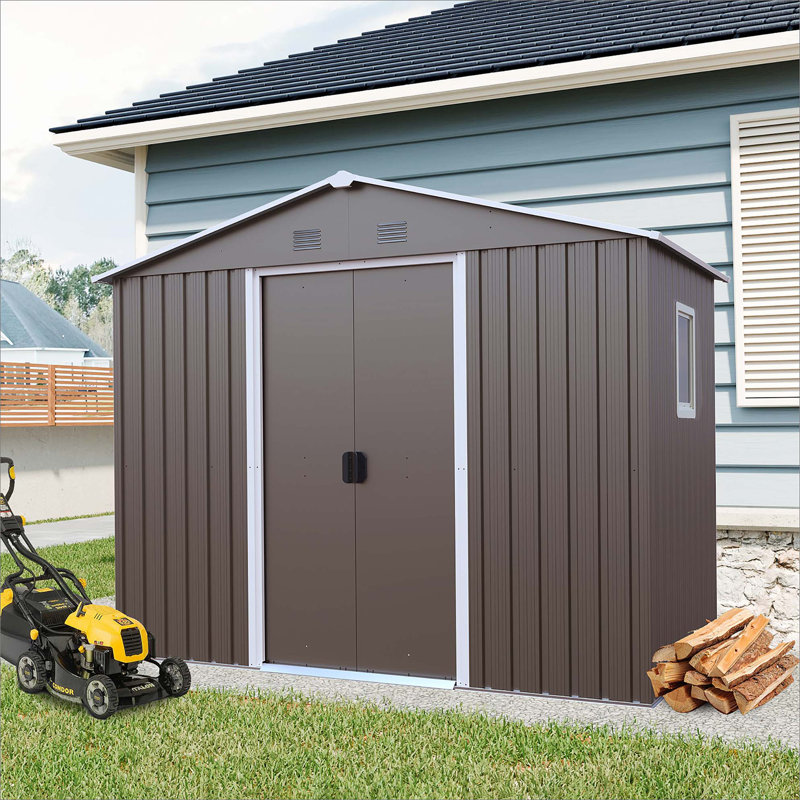 8Ft X 4Ft Outdoor Metal Storage Shed With Window, Gray, 74.89" H x 96.07" W x 48.94" D