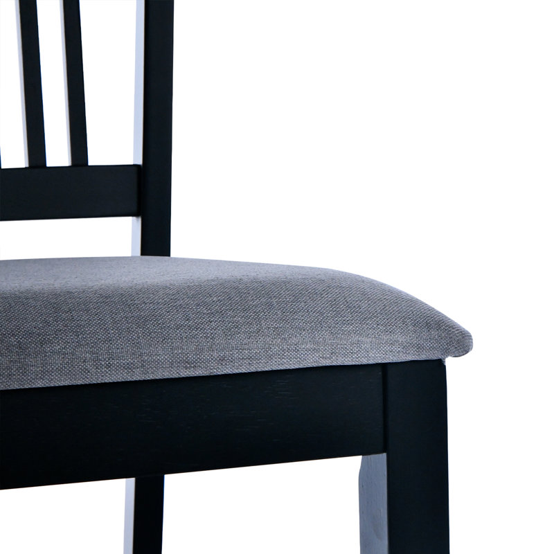 Tabourets de comptoir chic en bois à dossier à lattes avec sièges rembourrés, Noir, 4