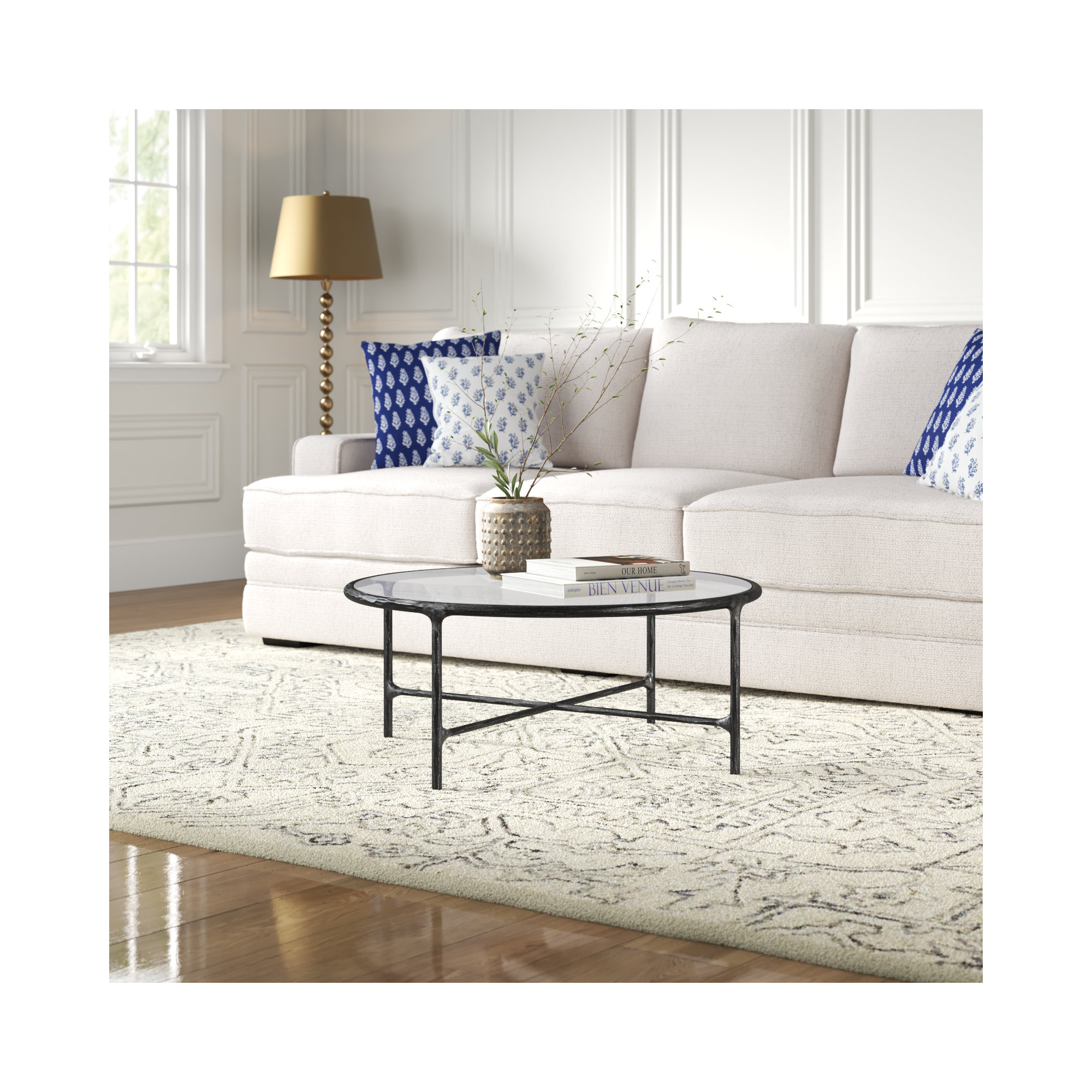 Evelynn Single Coffee Table, Black, Clear, Glass