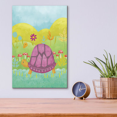 Art mural en verre épique «Happy Turtle 2» par Chariklia Zarris, 12 po x 16 po
