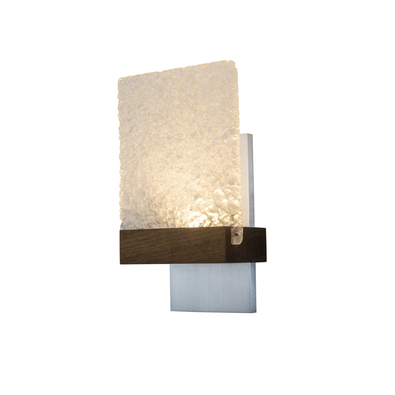 Fortis Glass Dimmable LED Flush Mount Wall Sconce, Brushed Aluminum/Walnut, 2700K, 120V