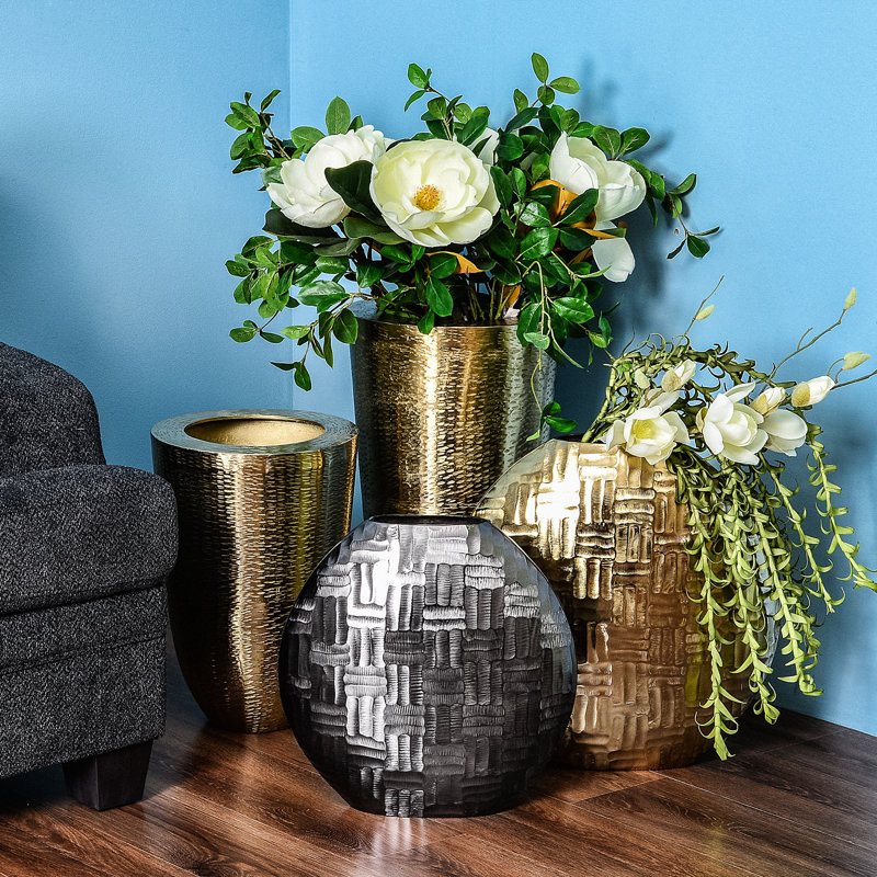 Metal Table Vase, 42cm H x 42cm W x 18cm D, Silver