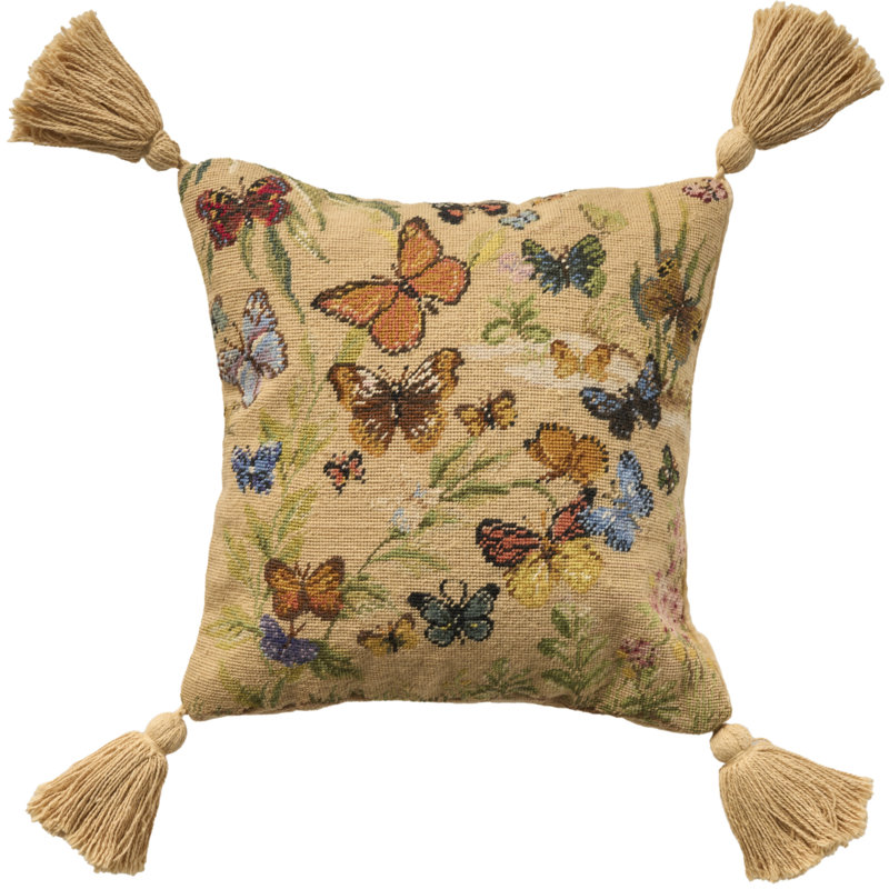 Mina Victory Vintage Pillow Butterflies 18" x 18" Indoor Throw Pillow, 12"H x 12"W, Blush