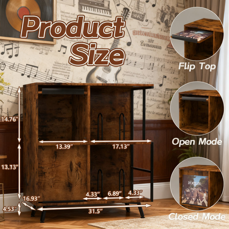 Armoire tourne-disque avec rangement pour disques vinyles