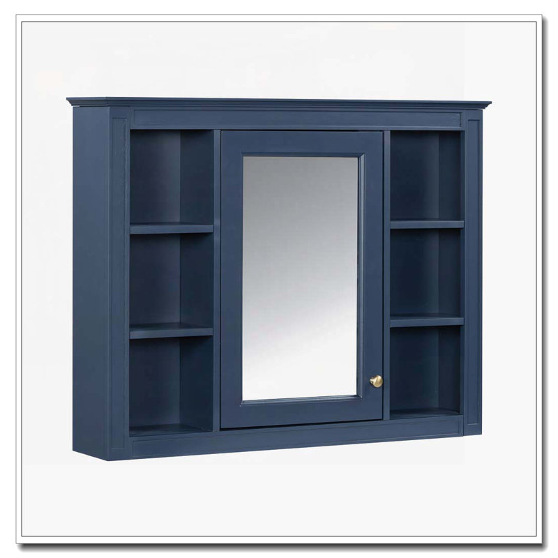 Armoire de salle de bain murale 35 "x 27,5" avec miroir, armoire, 6 tablettes ouvertes, Bleu