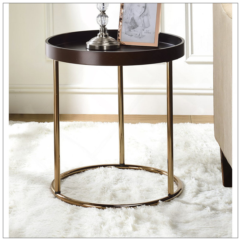 Genoa Round Tray Table With Metal Frame, Espresso