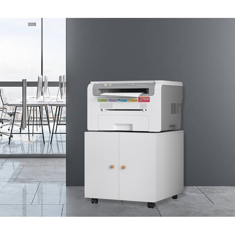 Spofford White Steel Mobile Pedestal Printer Stand - Office Furniture Copier Cabinet, White