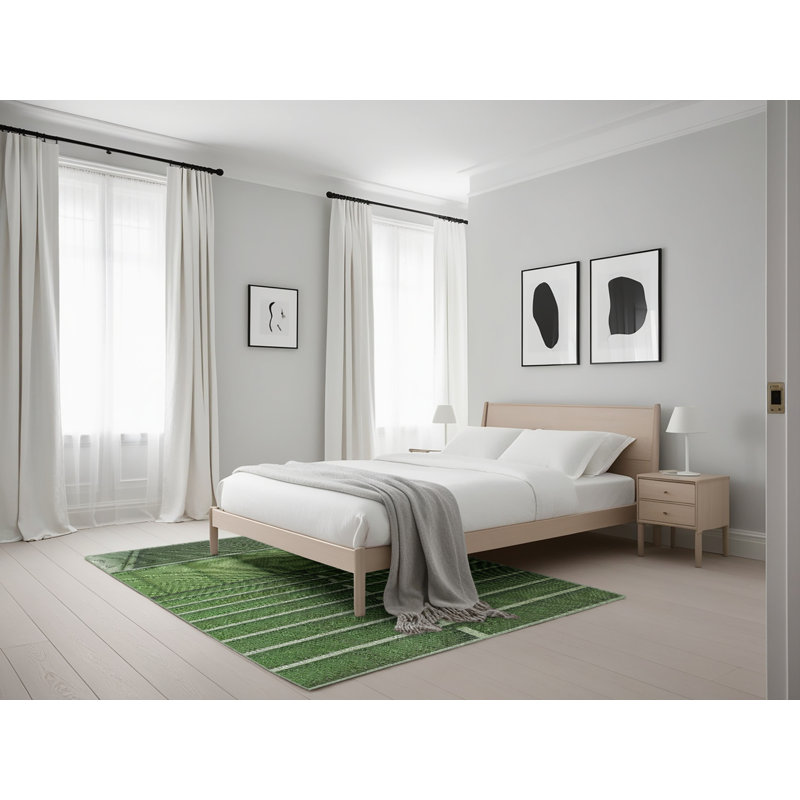 Tapis à motif géométrique vert, Rectangle 5 pi x 7 pi
