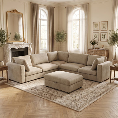 Canapé modulaire de coin modulaire de 110 po à assise profonde et repose-pieds avec rangement