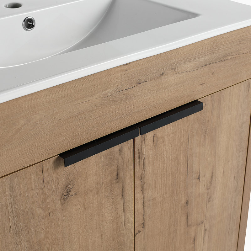 Meuble-lavabo autoportant avec lavabo en céramique et 2 portes d'armoire à fermeture en douceur, 30"