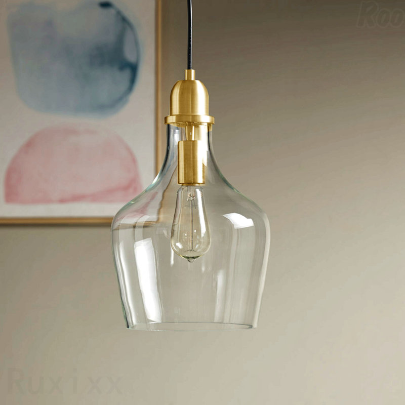 Luminaire suspendu en verre, Doré, H 95,5 po x l 9 po x P 9 po